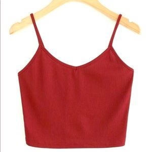 Red Knit Crop Cami Top